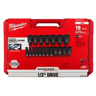 Milwaukee Shockwave 19PC 1/2" Drive SAE Deepwell 6 Point Impact Duty Socket Set #49-66-7012