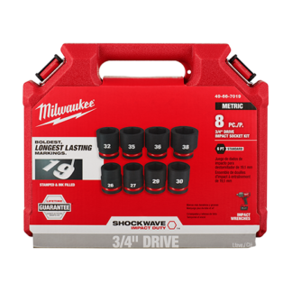 Milwaukee Shockwave 8PC 3/4" Drive Metric 6 Point Impact Duty Socket Set #49-66-7019