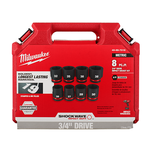 Milwaukee Shockwave 8PC 3/4" Drive Metric 6 Point Impact Duty Socket Set #49-66-7019 Milwaukee Shockwave 8PC 3/4" Drive Metric 6 Point Impact Duty Socket Set #49-66-7019