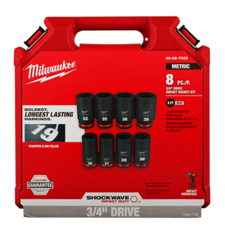 Milwaukee Shockwave 8PC 3/4" Drive Metric Deepwell 6 Point Impact Duty Socket Set #49-66-7020