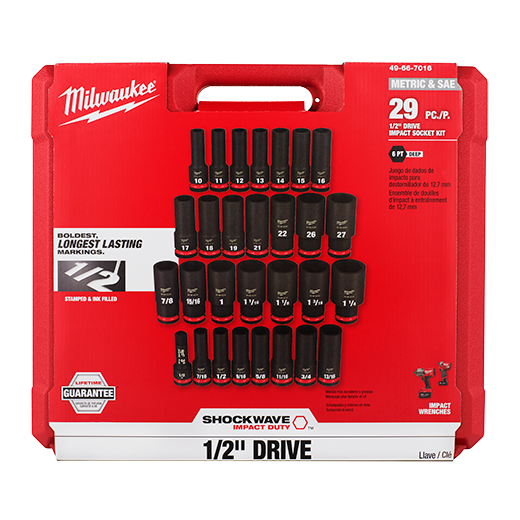 Milwaukee Shockwave 29PC 1/2" Drive SAE+Metric Deepwell 6 Point Impact Duty Socket Set #49-66-7016 Milwaukee Shockwave 29PC 1/2" Drive SAE+Metric Deepwell 6 Point Impact Duty Socket Set #49-66-7016