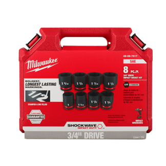Milwaukee Shockwave 8PC 3/4" Drive SAE 6 Point Impact Duty Socket Set #49-66-7017