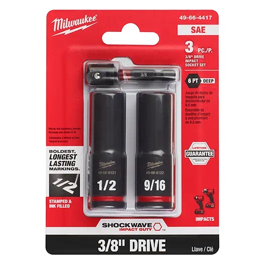 Milwaukee Shockwave 3PC Deepwell Impact Socket Set #49-66-4417 Milwaukee Shockwave 3PC Deepwell Impact Socket Set #49-66-4417