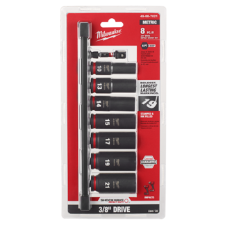 Milwaukee Shockwave 8PC 3/8" Drive Metric Deepwell 6 Point Impact Duty Socket Set #49-66-7021