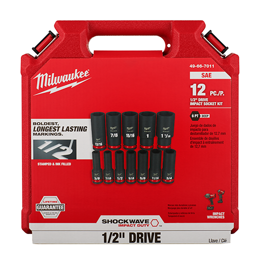 Milwaukee Shockwave 12PC 1/2" Drive SAE Deepwell 6 Point Impact Duty Socket Set #49-66-7011 Milwaukee Shockwave 12PC 1/2" Drive SAE Deepwell 6 Point Impact Duty Socket Set #49-66-7011