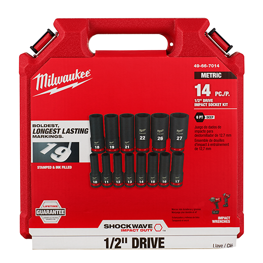 Milwaukee Shockwave 14PC 1/2" Drive Metric Deepwell 6 Point Impact Duty Socket Set #49-66-7014 Milwaukee Shockwave 14PC 1/2" Drive Metric Deepwell 6 Point Impact Duty Socket Set #49-66-7014