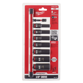Milwaukee Shockwave 8Pc 3/8" Drive SAE Deepwell 6 Point Impact Duty Socket Set #49-66-7024