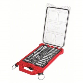 Milwaukee 32pc 3/8" Metric Ratchet & Socket Set W/ Packout Low-Profile Compact Organizer #48-22-9482