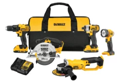 DEWALT DCK521D2 20V MAX Cordless 5-Tool Combo Kit – Drill, Impact Driver, Circular Saw, Grinder & Flashlight, 2x 2Ah Batteries
